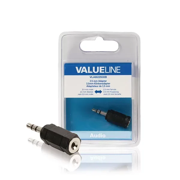 Valueline Ses Adaptörü 3,5 Mm Erkek  2,5 Mm Kalın Siyah