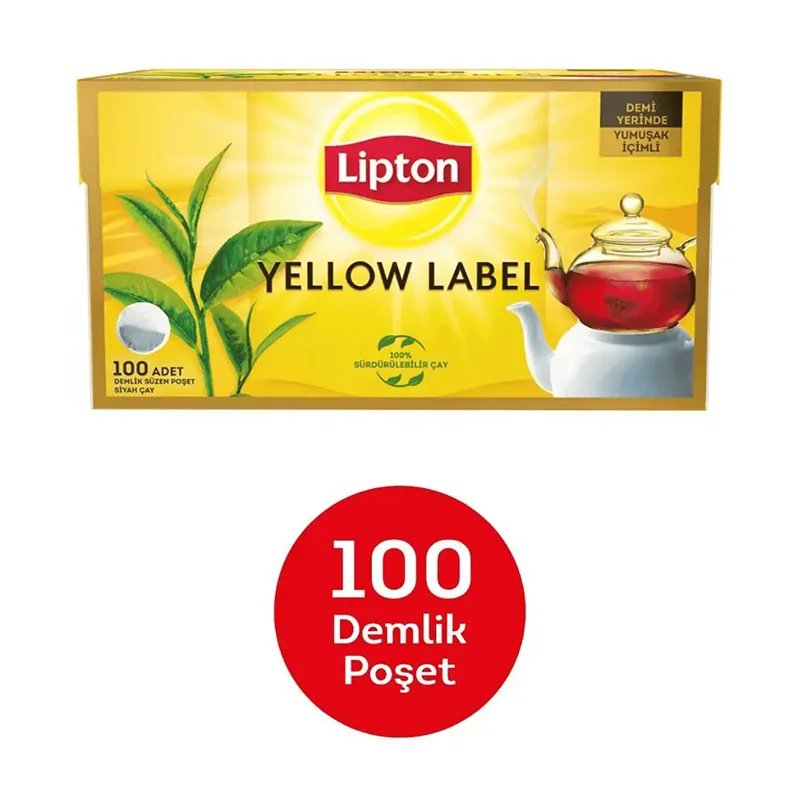 Lipton Yellow Label Demlik Poşet Siyah Çay – Doğu Karadeniz, Kenya, Seylan Harmanı, Yumuşak İçim, 100 Adet