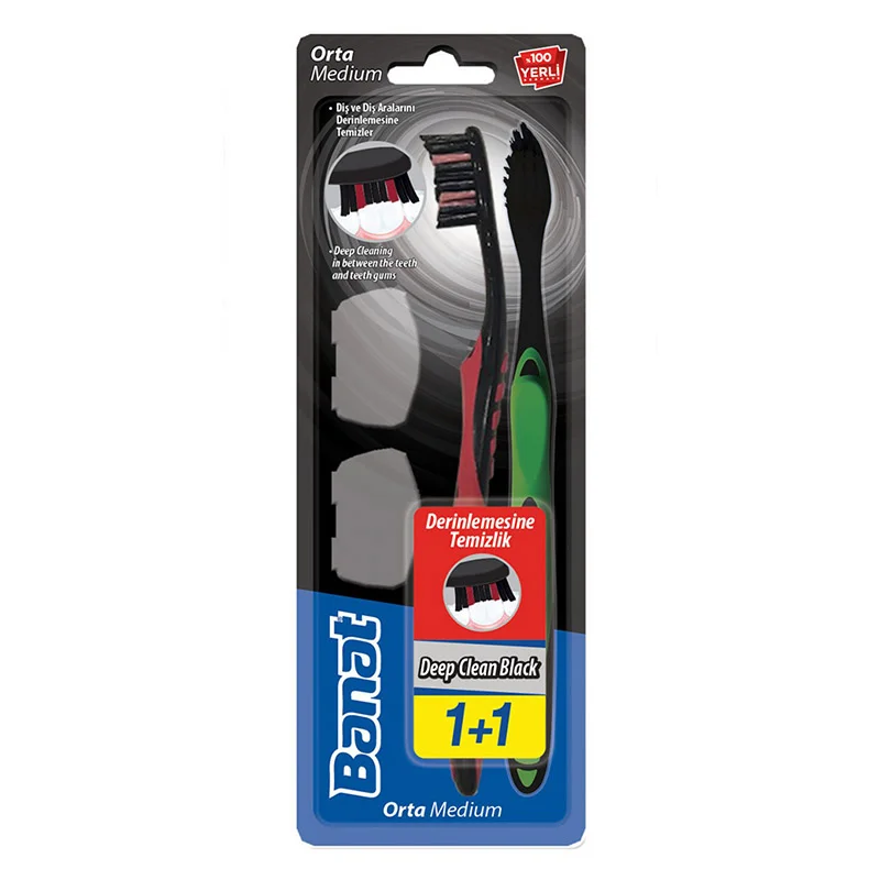 Banat Deep Clean Black Derinlemesine Temizlik Diş Fırçası 1+1 Orta