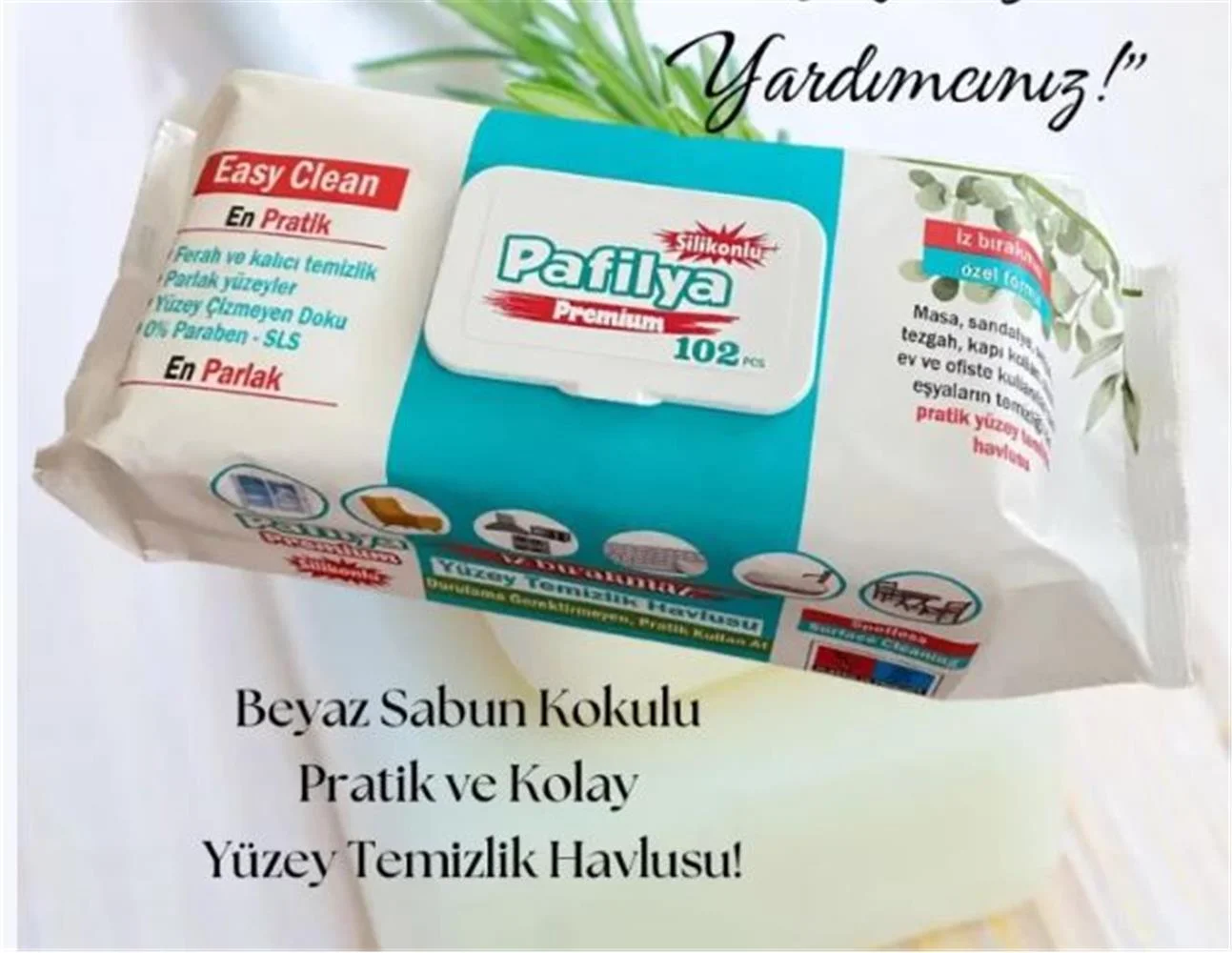 Pafilya Beyaz Sabun Yüzey Temizlik Havlusu 102 li Easy Clean Karbonat &amp; Sirkeli (İz Bırakmaz)