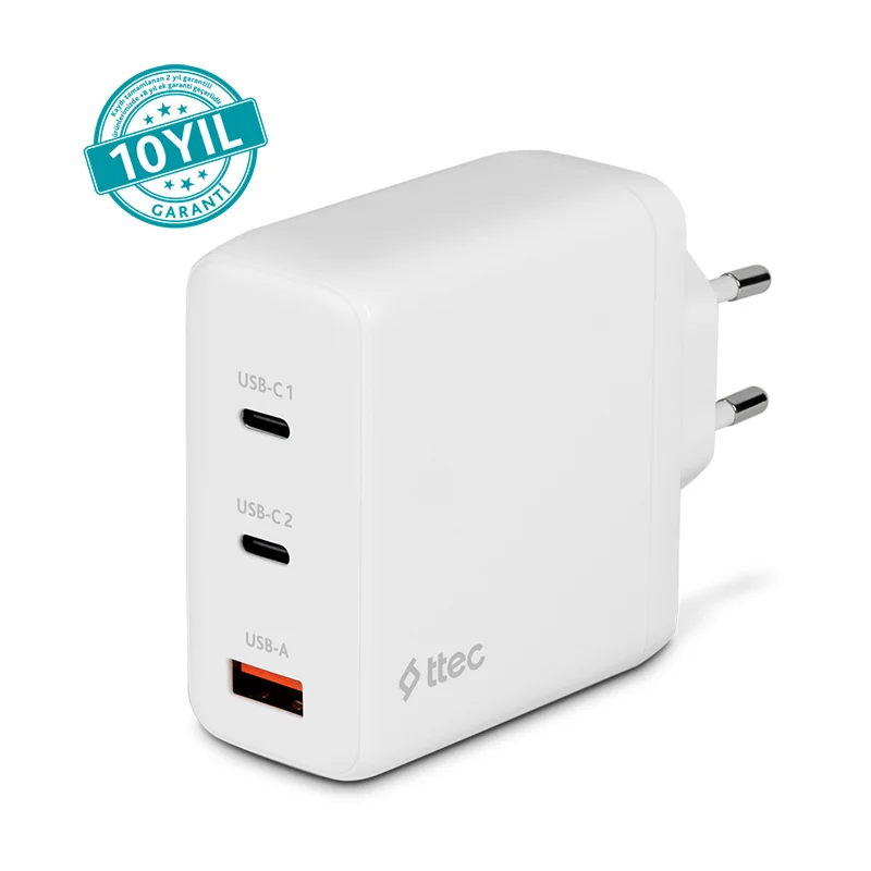 Ttec SmartCharger Trio GAN 120W PD Seyahat Hızlı Şarj Aleti 2 USB-C+USB-A