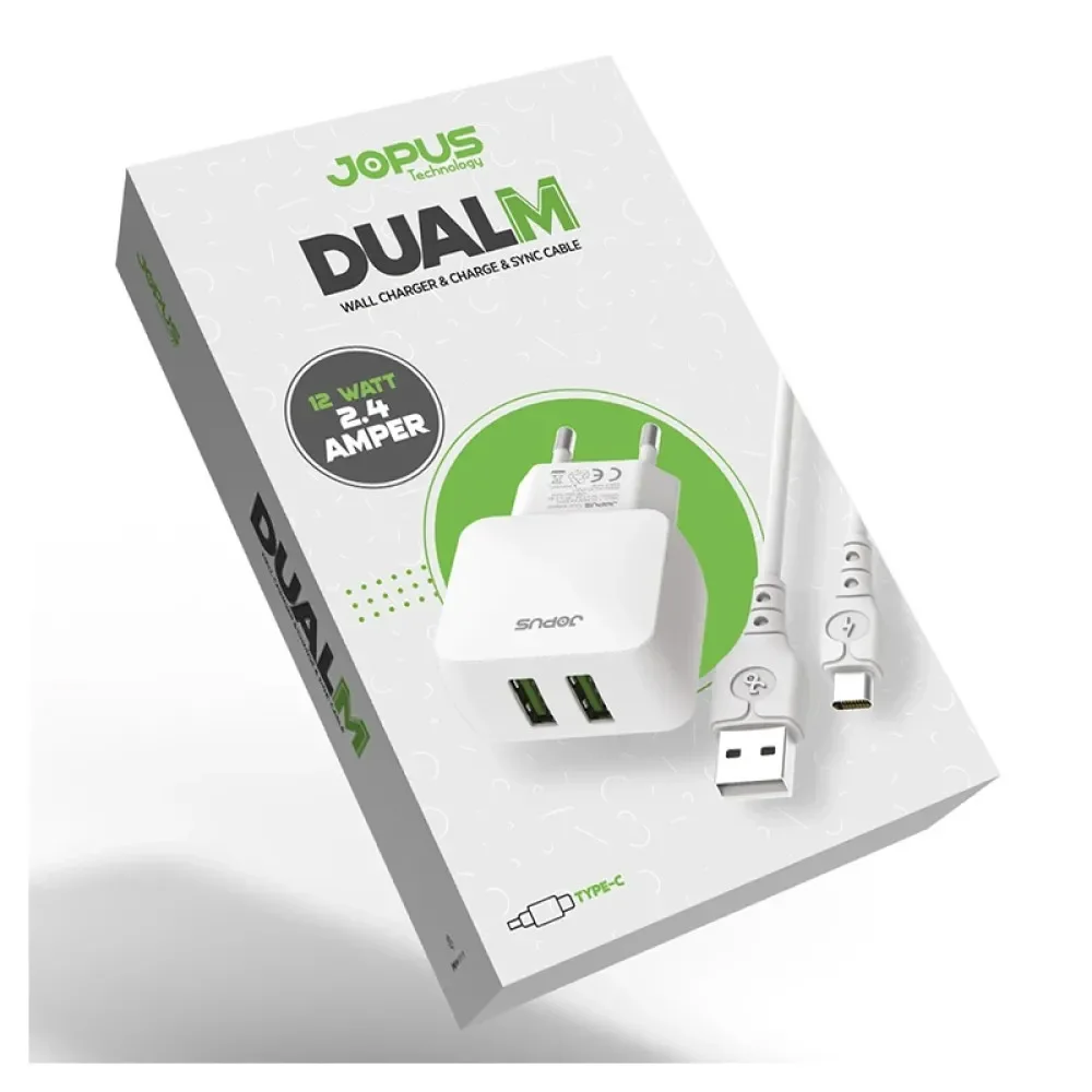 Jopus Universal Type C JO-DU01 Dualm 2in1 2,4 A Sarj Seti
