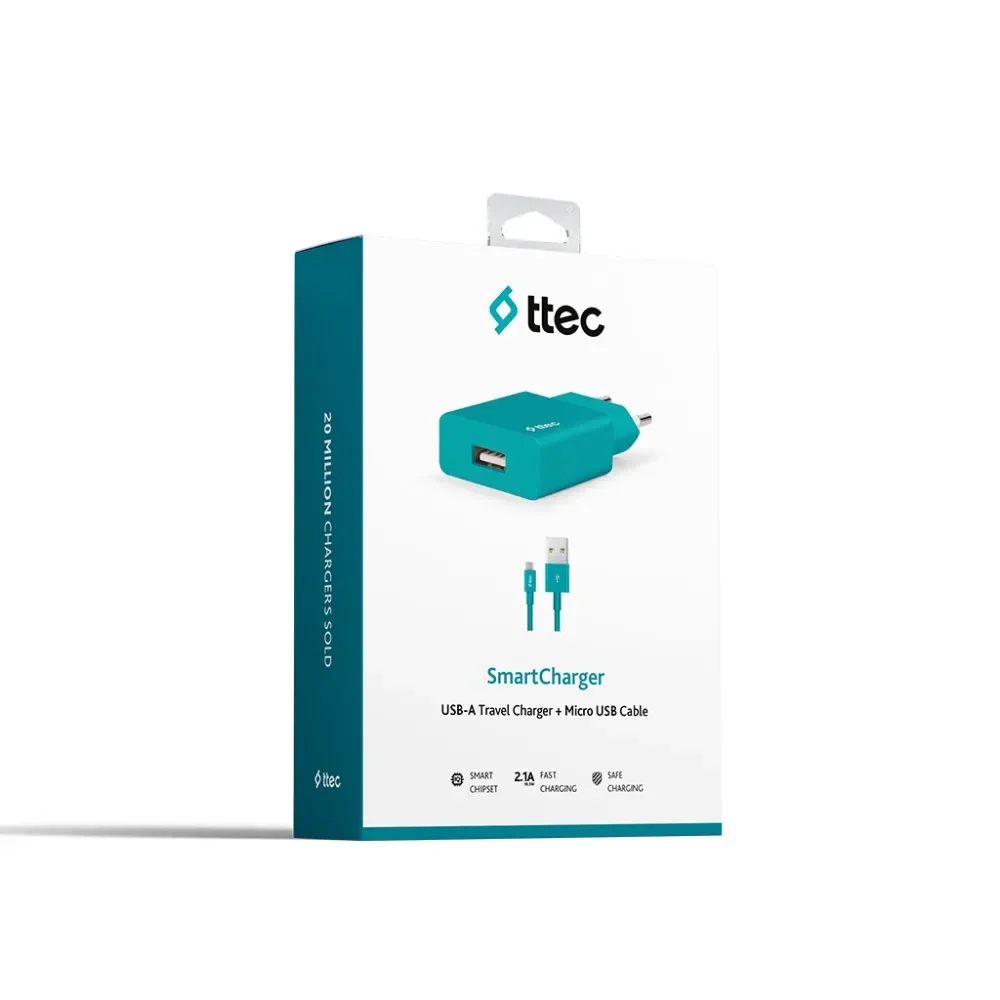 Ttec 2SCS20MTZ SmartCharger 2.1A Seyahat Şarj Aleti + Micro USB Kablo Turkuaz