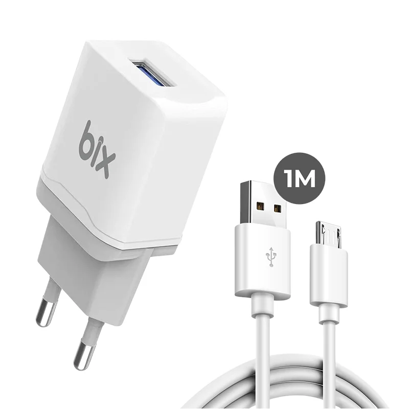 Bix bxm12w usb-a port 10w pd chargıng Adapter &amp; usb-a to mıkro usb cable,Beyaz