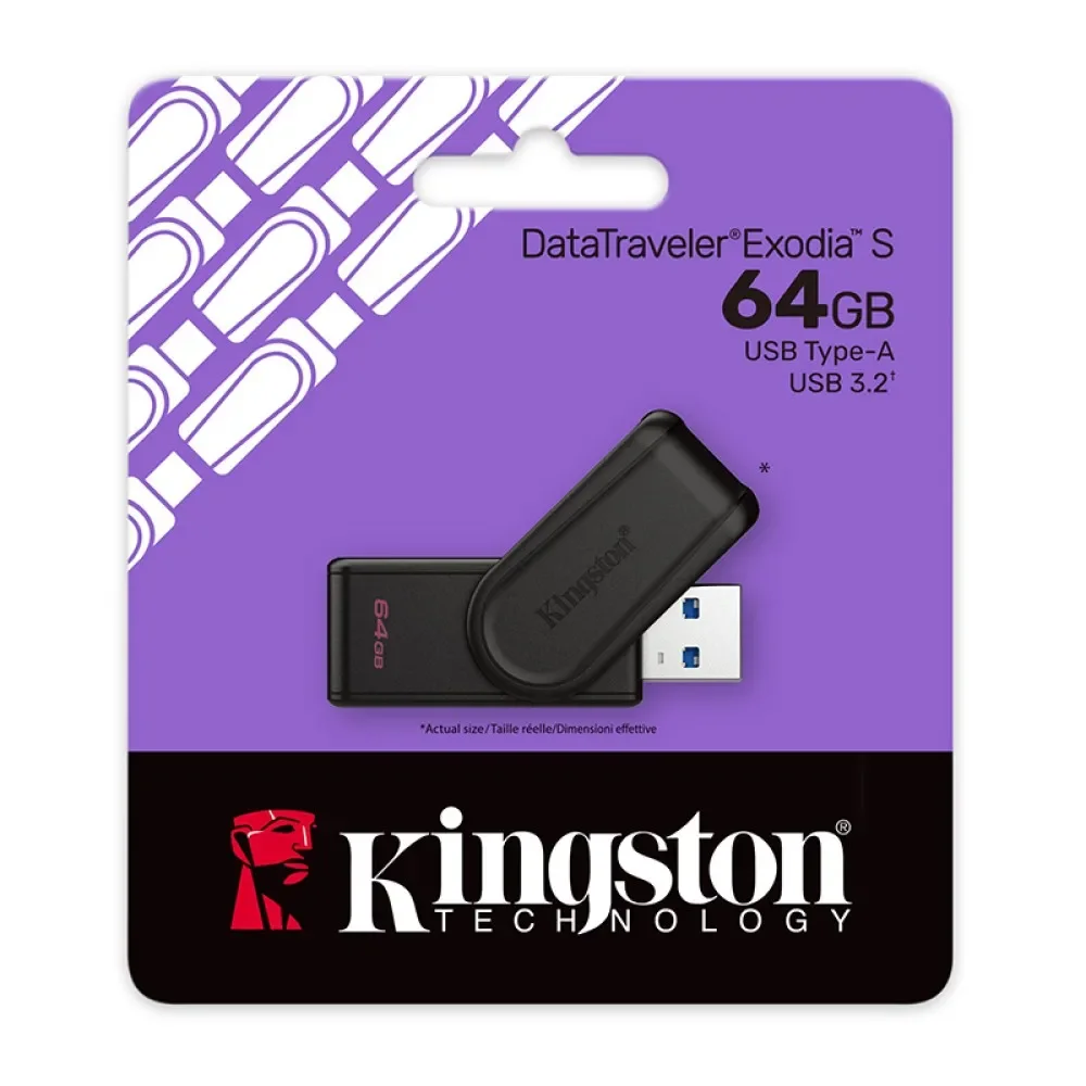 Kingston DTXS-64GB Portable USB 3.2 Gen1 DataTraveler ExodiaS (Black-Black) Flash Bellek