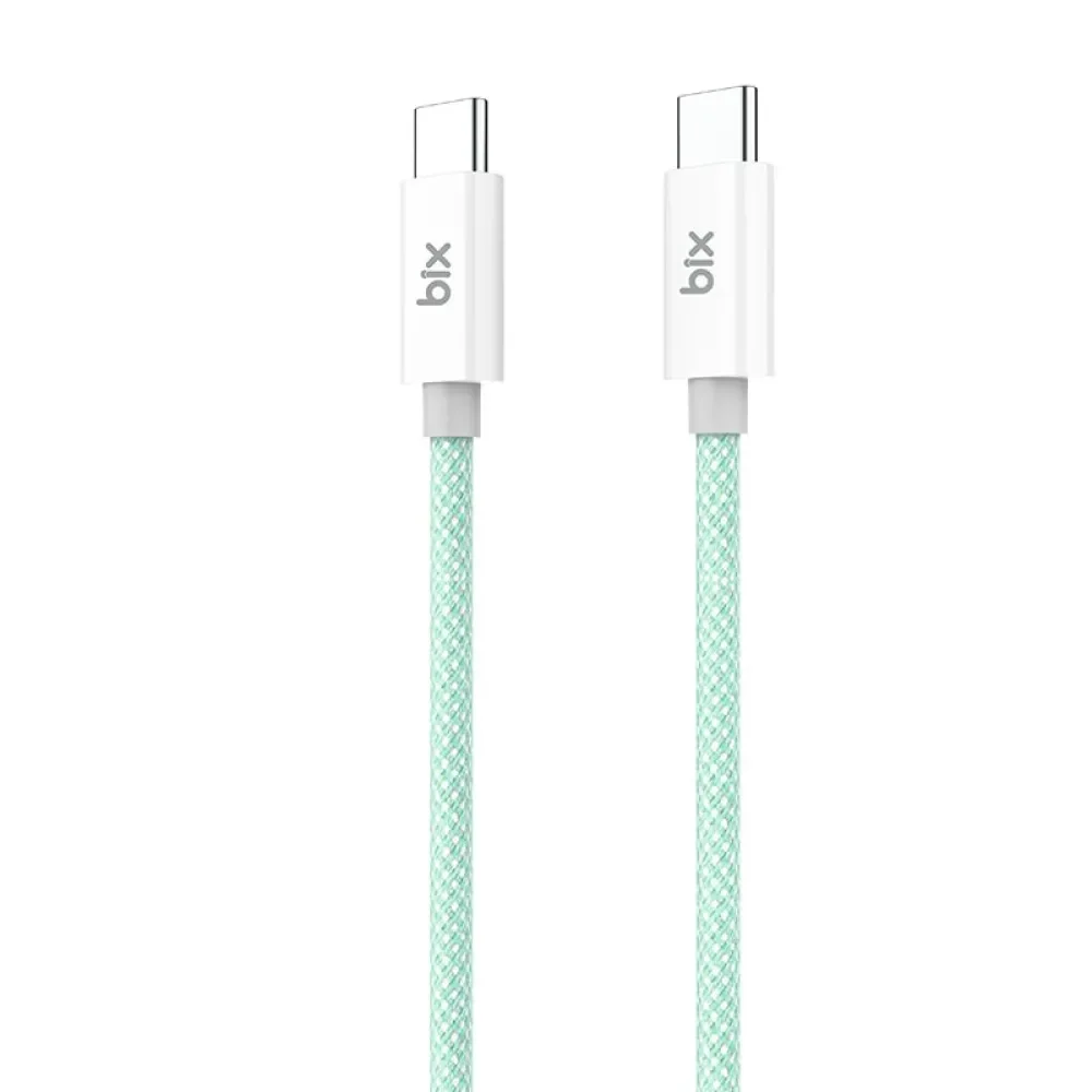 Bix T2CC Type-C'den Type-C'ye 60W Örgülü PVC Kablo  1m,Yeşil