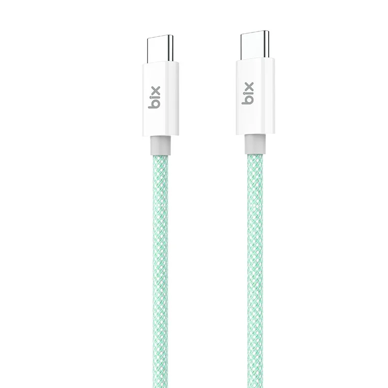 Bix T2CC Type-C&amp;#39;den Type-C&amp;#39;ye 60W Örgülü PVC Kablo  1m,Yeşil