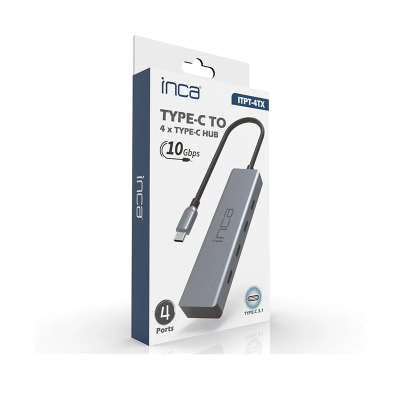 Inca ITPT-4TX 4 Port Type-C 3.1 Veri ile3.1 10 Gbps Type-C Çoklayıcı Kablo uzunluğu 15cm