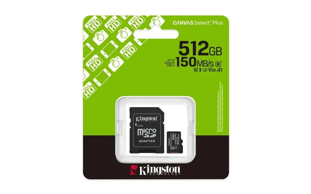 Kingston SDCS3-512GB 512GB microSDXC Canvas Select Plus Gen3 150MB-s A1 Card + Adapter Hafıza Kartı