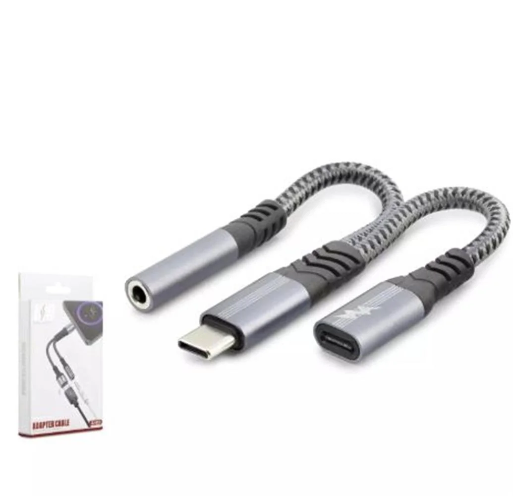 Hadron Gj-018 Type-C To 3.5Mm + Type-C F Kablo Car Şarj 100W Siyah