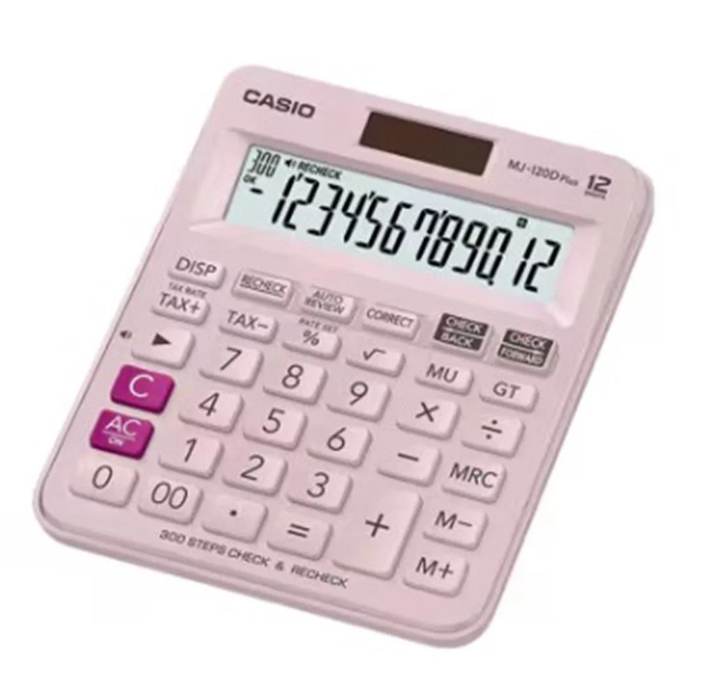 Casio MJ-120D Plus Pembe İşlem Kontrollü 12 Hane Masa Üstü Hesap Makinesi