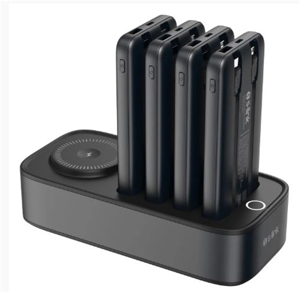 S-link IP-DS40 4 Adet 10000mAH Powerbank li  15W Kablosuz Şarj Siyah Taşınabilir Şarj İstasyonu