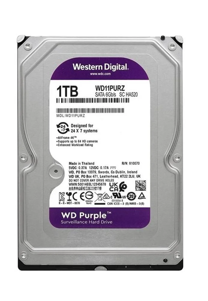 Wd 1Tb WD11PURZ 3.5 Purple Sata3 5400RPM 64MB 7-24 Guvenlık Harddisk (3 Yıl Resmı Dıst Garantılı)