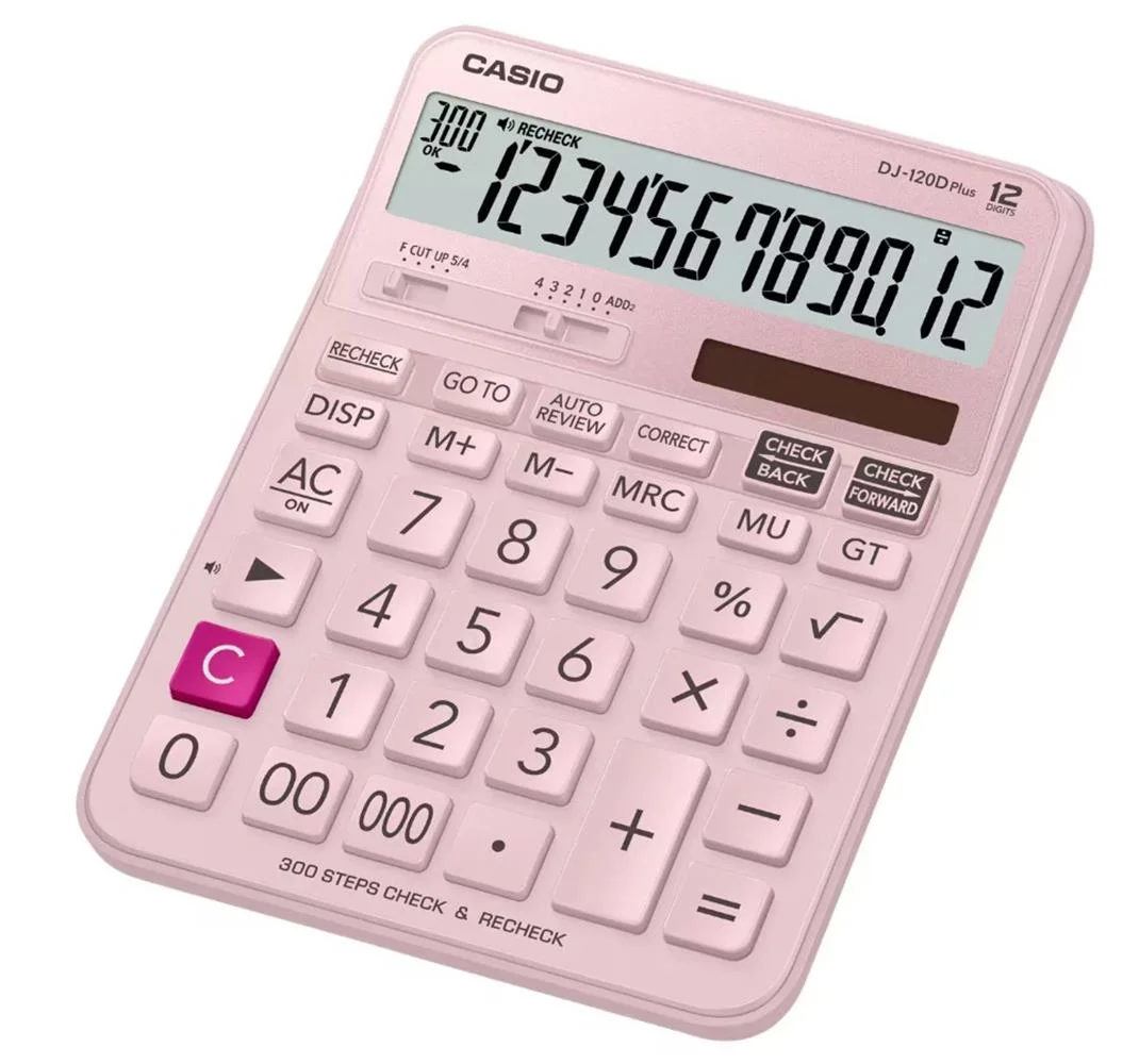 Casio DJ-120D Plus Pembe İşlem Kontrollü 12 Hane Masa Üstü Hesap Makinesi