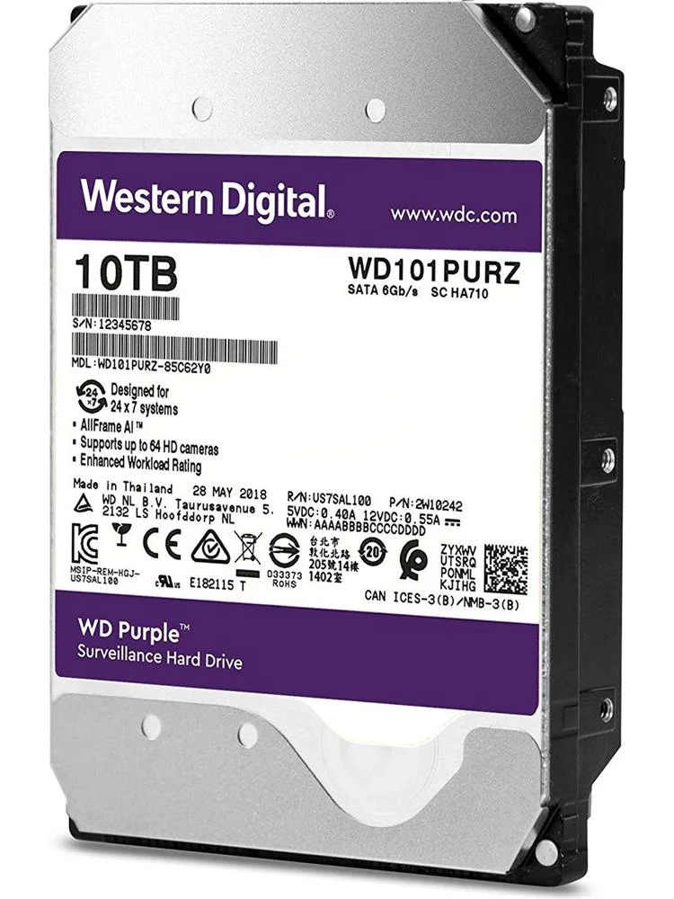 Wd 10TB Purple 7200RPM 256mb 7-24 3.5" WD101PURZ PC&amp;DVR Harddisk (İthalat)