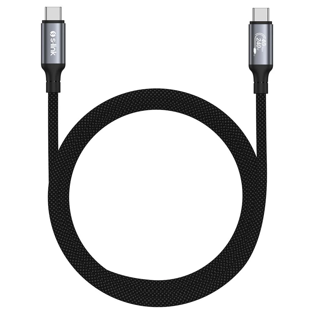 S-link Armor DCC-01 240W 1.2m Type-C to Type-C Örgülü Metal 8K 60HZ Siyah Data ve Hızlı Şarj Kablosu
