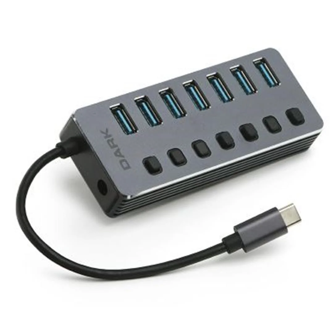 Dark "DK-AC-USB371C" 7 Port USB 3.0 Hub, Harici Adaptörlü USB Çoklayıcı Type-C HUB