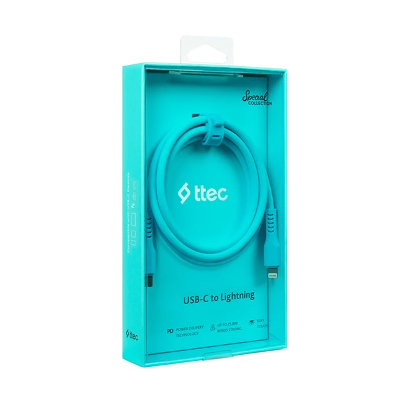 Ttec USB-C - Lightning Hızlı Şarj Kablosu 120cm Neon Mavi