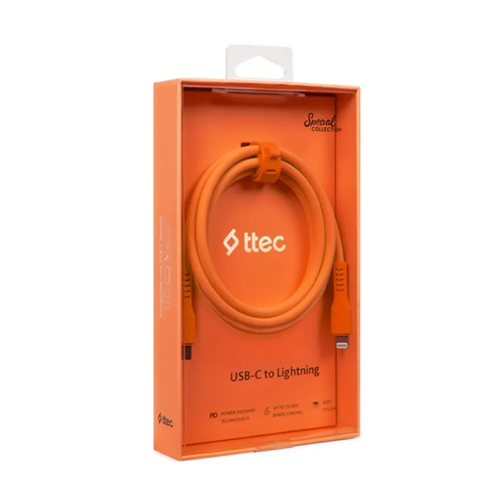 Ttec USB-C - Lightning Hızlı Şarj Kablosu 120cm Neon Turuncu