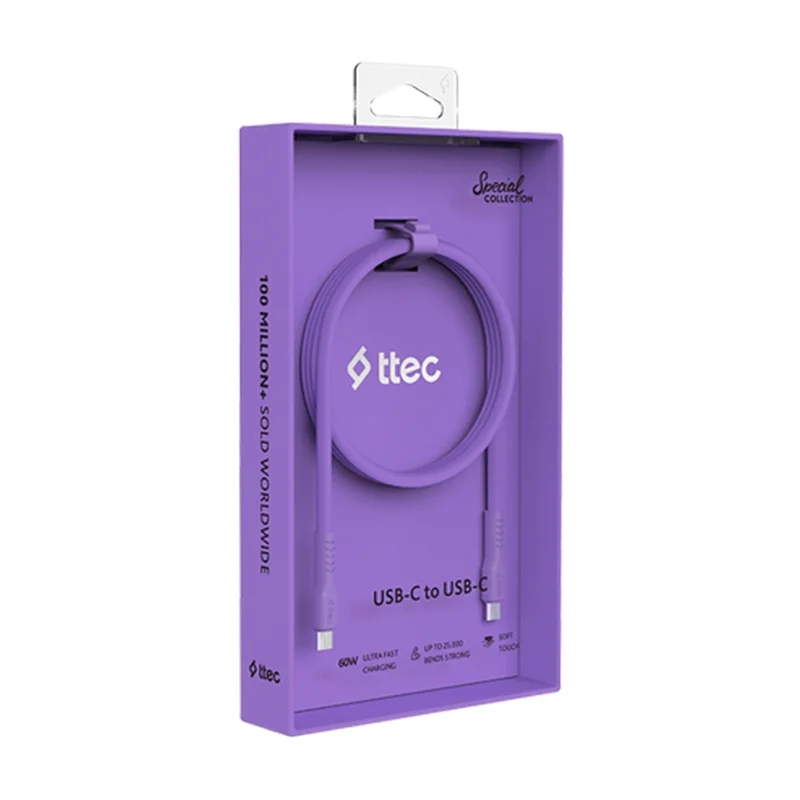 Ttec USB-C - USB-C 120cm 60W PD/QC Hızlı Şarj/Data Kablosu Neon Mor