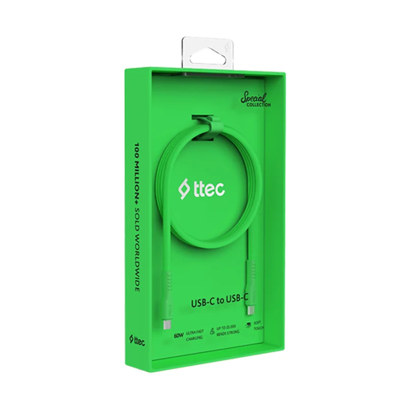 Ttec USB-C - USB-C 120cm 60W PD/QC Hızlı Şarj/Data Kablosu Neon Yeşil