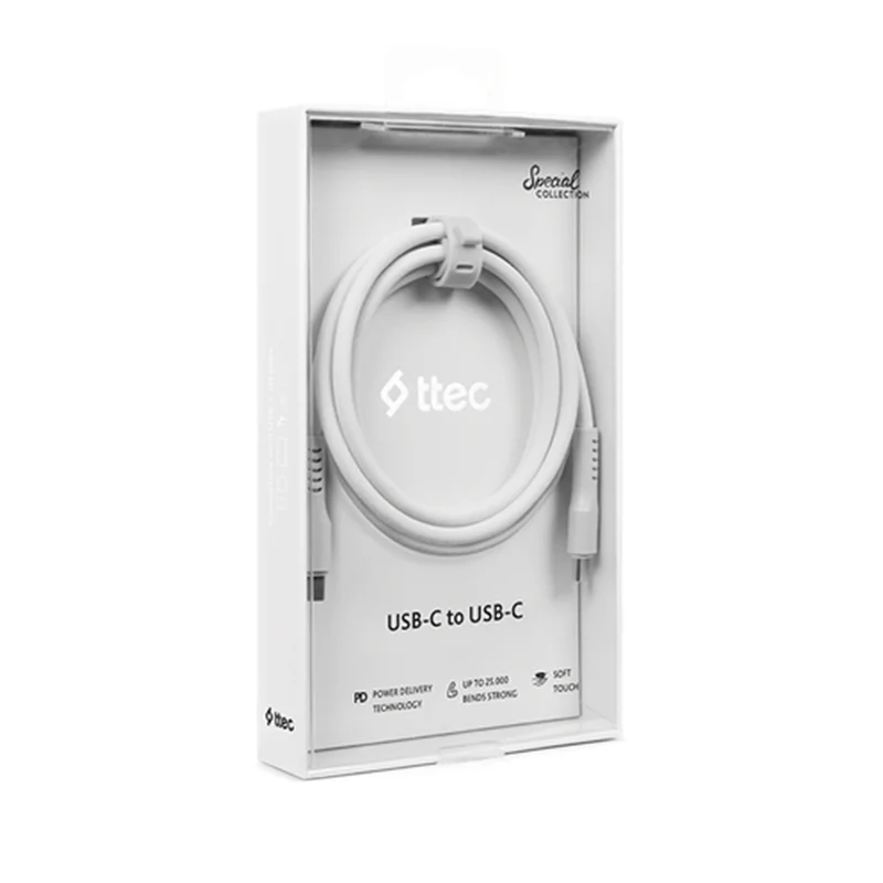 Ttec USB-C - USB-C 120cm 60W PD/QC Hızlı Şarj/Data Kablosu Beyaz