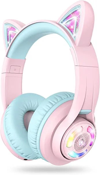 iClever BTH13 Kedi Kulaklı Çocuk Bluetooth Kulaklık -Pembe