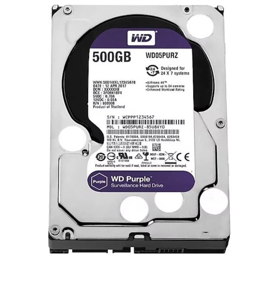 Wd 500Gb Purple WD500PURZ 3.5" 5400 RPM SATA 3 Harddisk