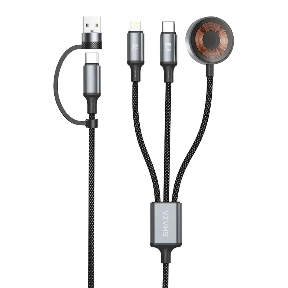 SHAZA Örgülü 5in1 PD 60W Lightning Type-C ve USB-A  Hızlı Şarj / Veri Kablosu -Beyaz