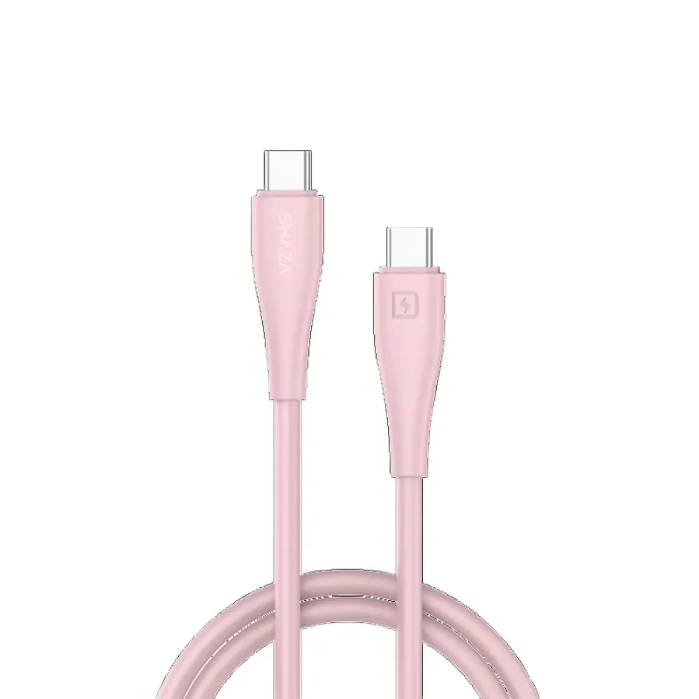 SHAZA Silikon Type-C to Type-C 5A 60W Hızlı Şarj / Veri Kablosu -Pembe